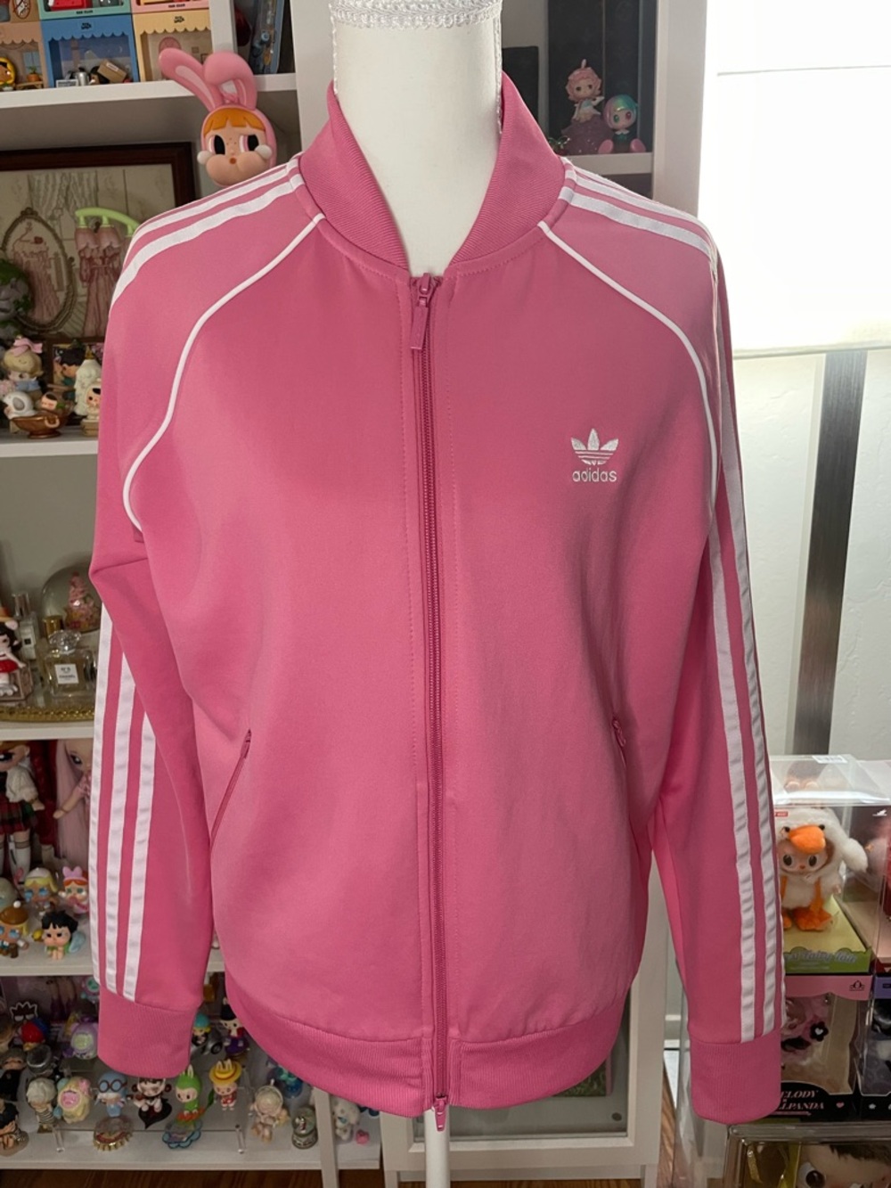 Adidas Originals Pink Trefoil 3-Stripes Zip Track Jacket Size M